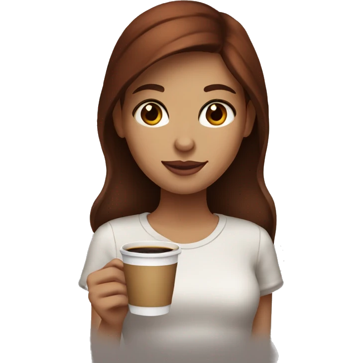 Girl with dark brown red hair and brown eyes with coffee emoji