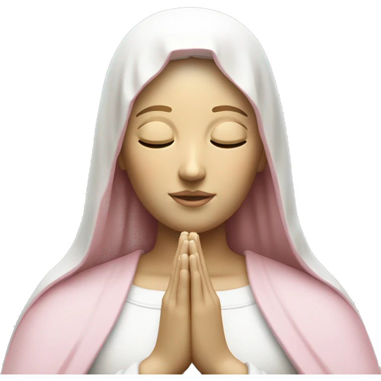 White and light pink Mother Mary  statue with hands together eyes closed emoji