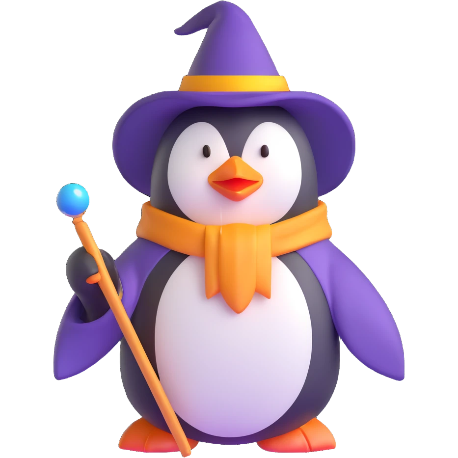 penguin wearing wizard robe and hat emoji