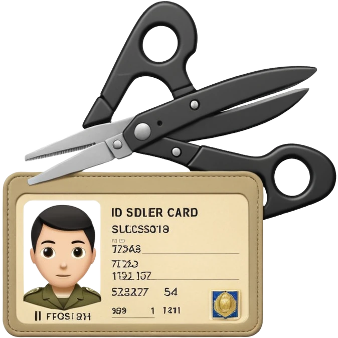 Floating black Scissors cutting in half an idf soldier ID card with a little chip in 2 parts emoji