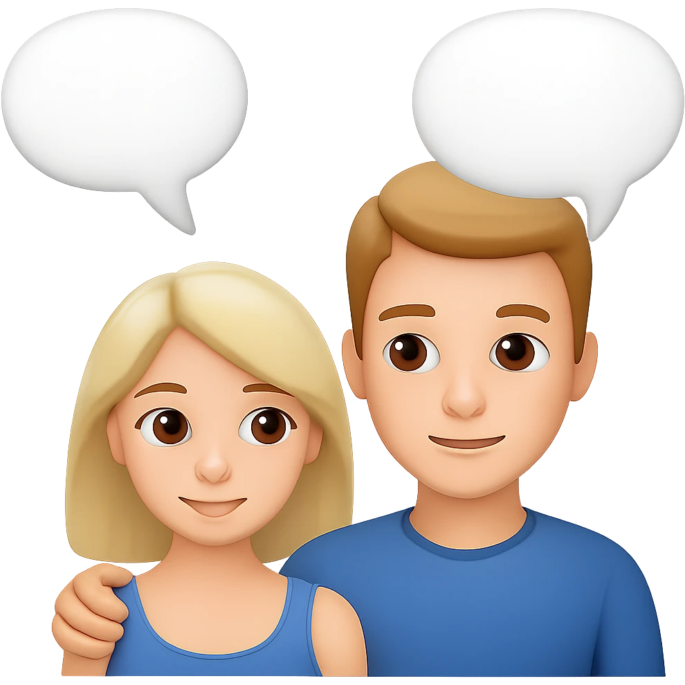 Add speech bubbles to the two people in dialogue in the style of apple emojis, keep the apple emoji style, no background. emoji