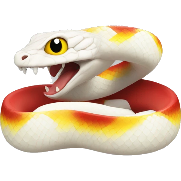 white snake with yellow strip along either side with red eyea emoji