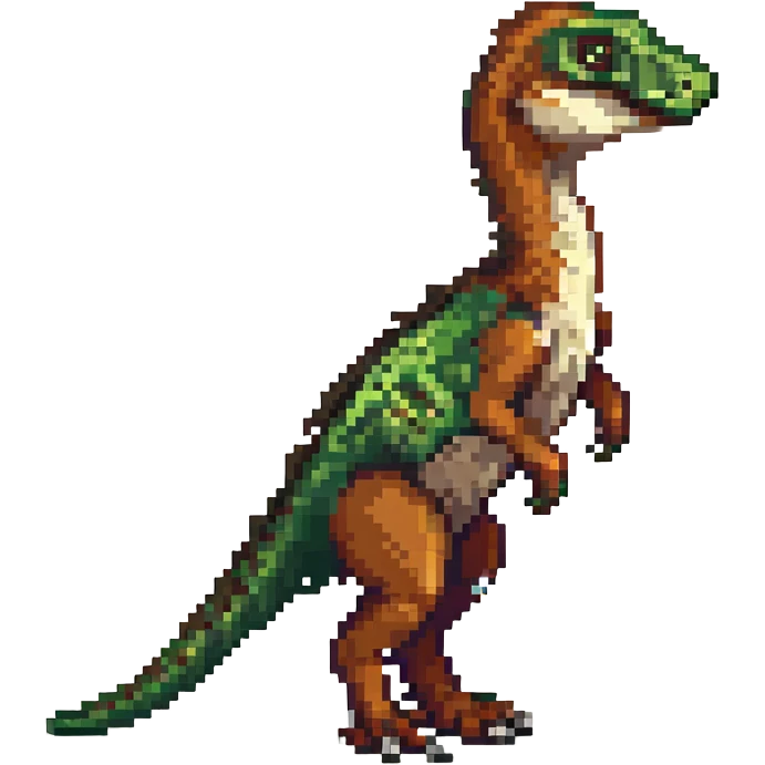 velociraptor, pixel art style, side view, green and brown colors emoji