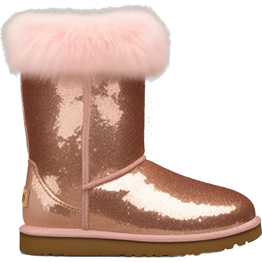 Realistic rose gold glitter and fur Ugg boots. emoji