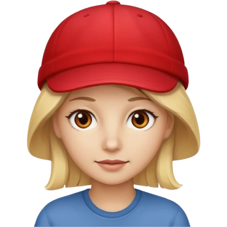 A blonde woman with light brown eyes with white skin and wearing a red cap emoji