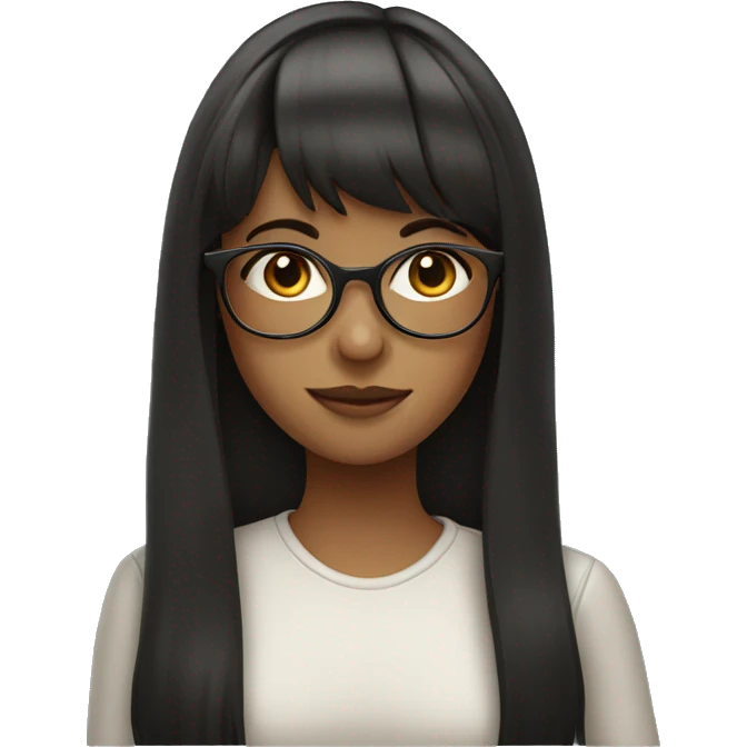 girl with long dark hair with bangs and hazel eyes and glasses emoji