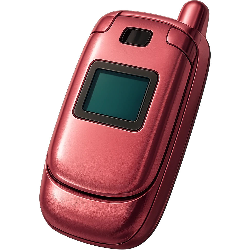 Make this vintage pink razor flip phone look more realistic in a photorealistic style, metallic pink with soft reflections, no background. emoji