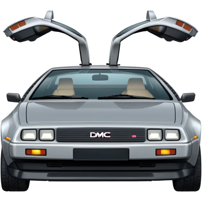 Silver DMC 12 Delorean, closed doors, backside view emoji