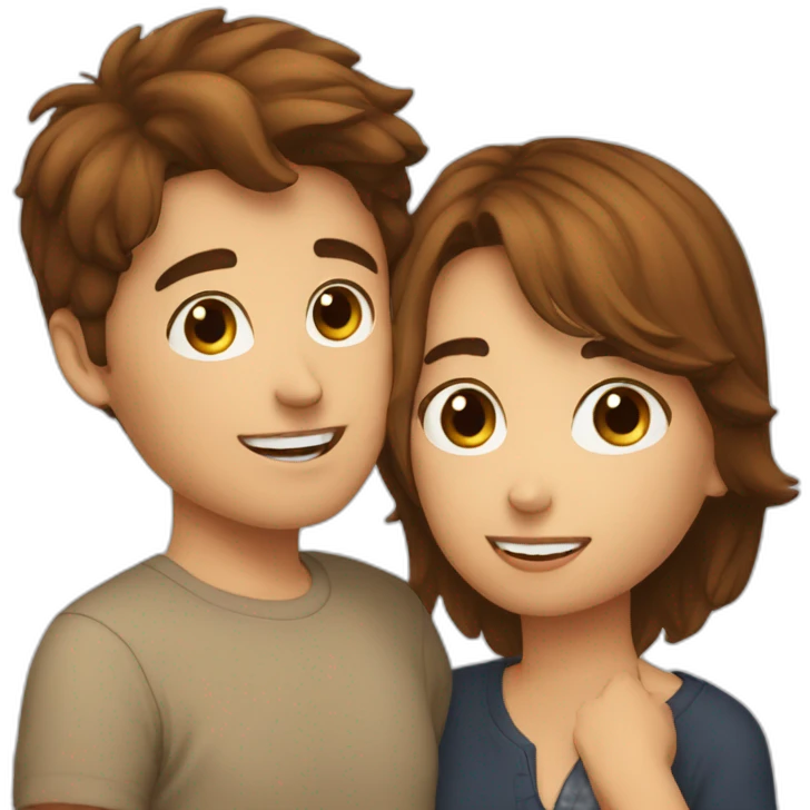a auburn short haired boy kiss brown haired girl kissed emoji