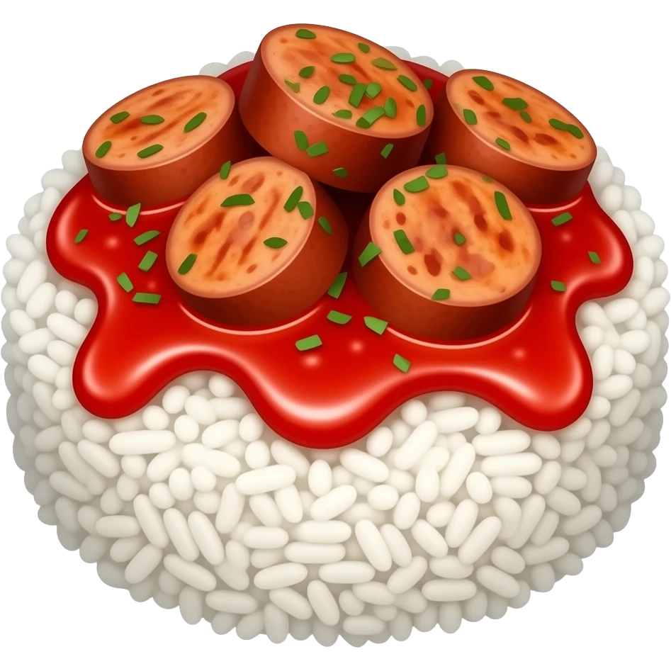 white rice and sausages with tomato sauce emoji