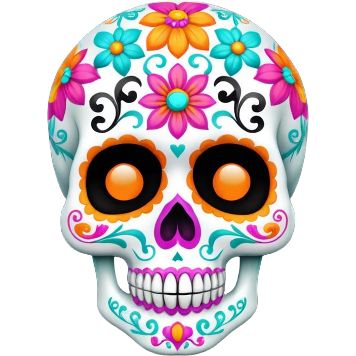 Dia de muertos skull with happy colours (orange, yellow, pink, turquoise) emoji