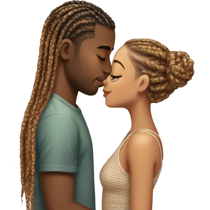 a light skinned boy kissing girl with box braids and doing romance emoji