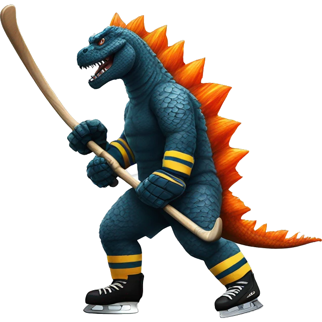 Godzilla dressed as a hockey player emoji