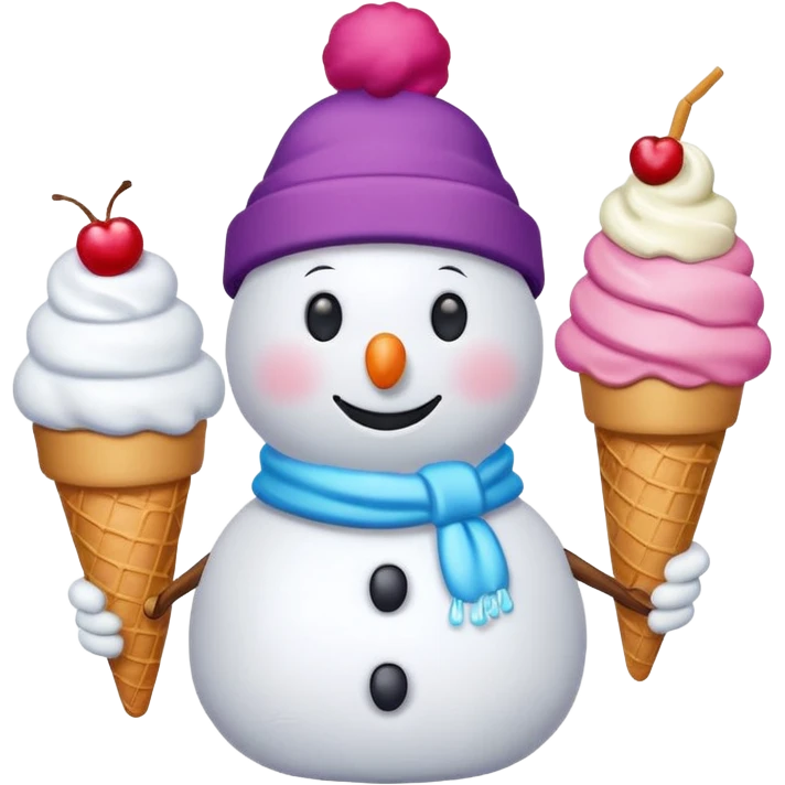 snowmen wearing cap with ice cream emoji