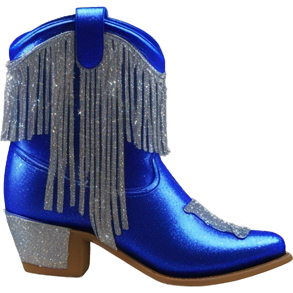 Realistic royal blue fashion cowgirl boots with sparkly shiny glitter fringe on them. emoji