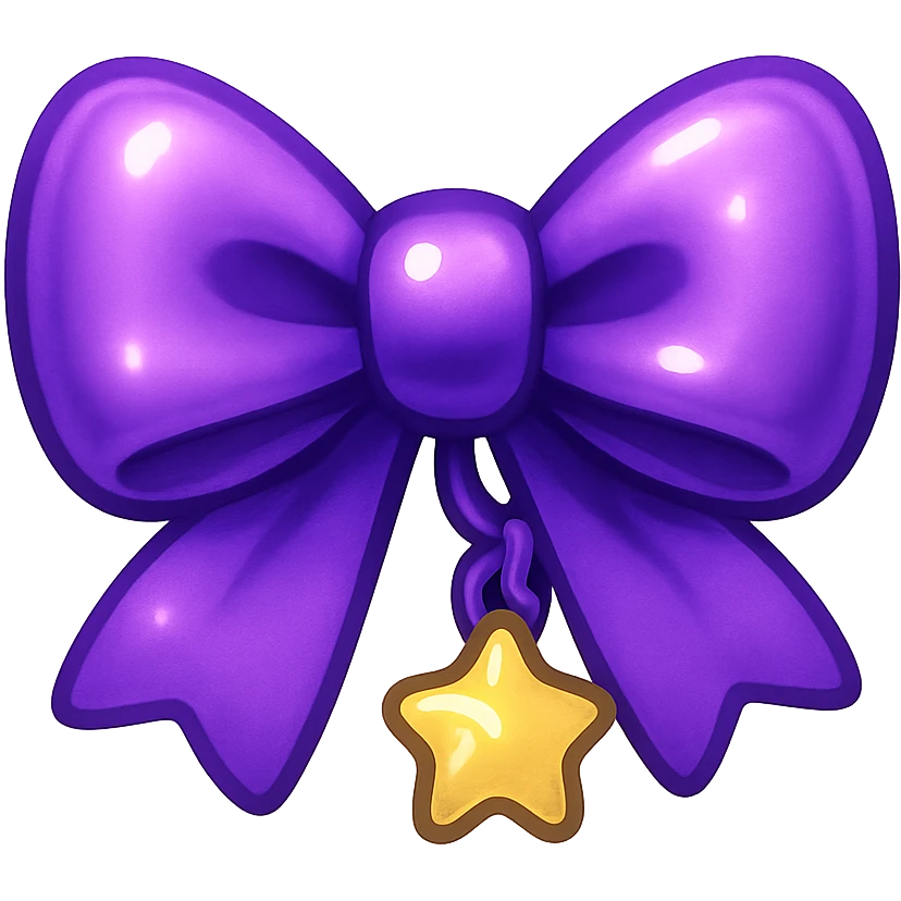 purple bow emoji, cute and shiny, with a small star charm emoji