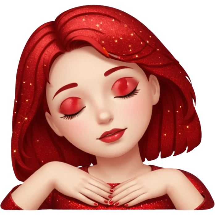 red glitter girl with closed eyes lying on the floor emoji
