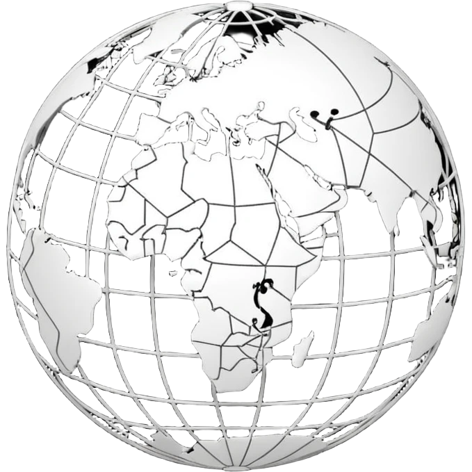 stylized globe with network lines and nodes, black and white emoji