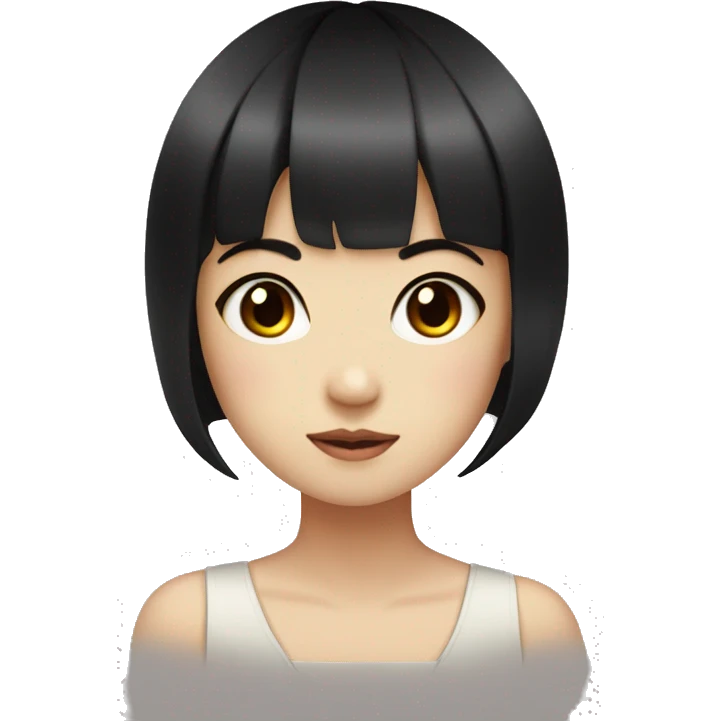 Asian girl black hair dark brown eyes hime cut bangs emoji