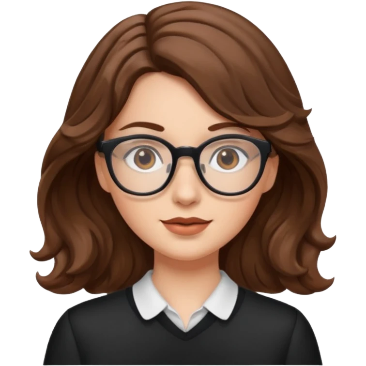 White girl with wavy brown hair and glasses emoji