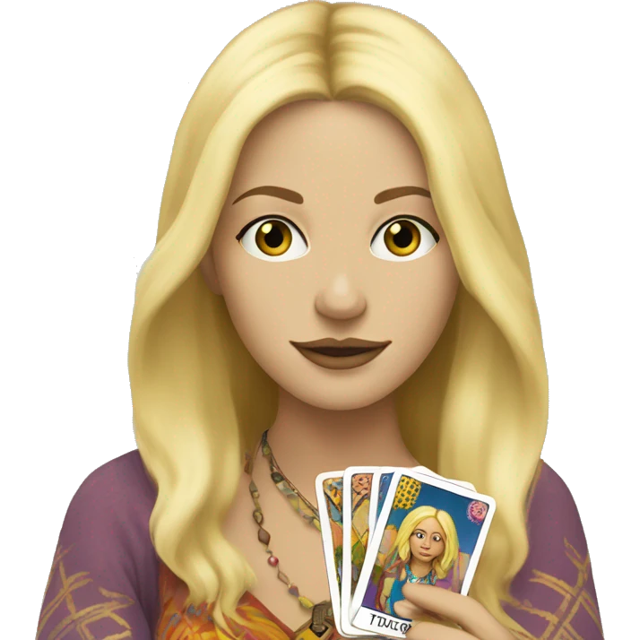 Blonde Hippie Karen with tarot cards emoji