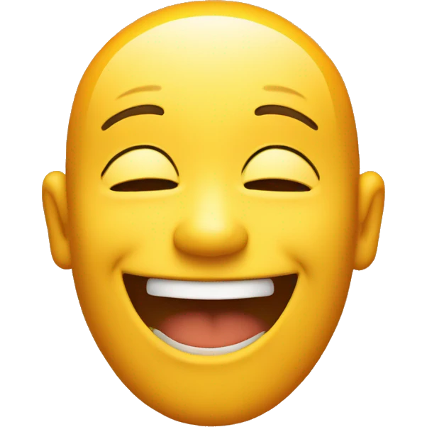 laughing emoji, yellow background head only, with orange shading, no eyebrows, closed eyes emoji