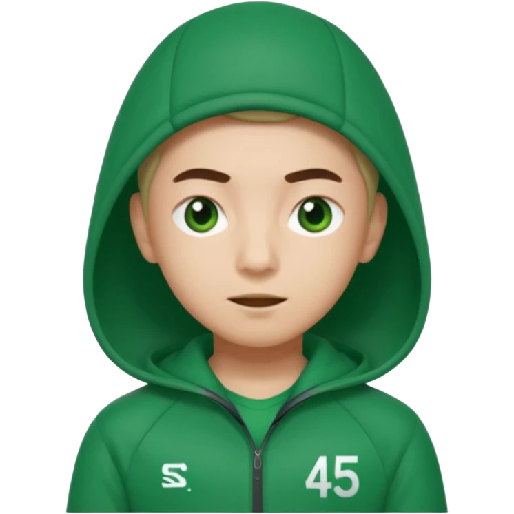 gi-hun from squid game, apple style emoji, green tracksuit, number 456, expressive face emoji