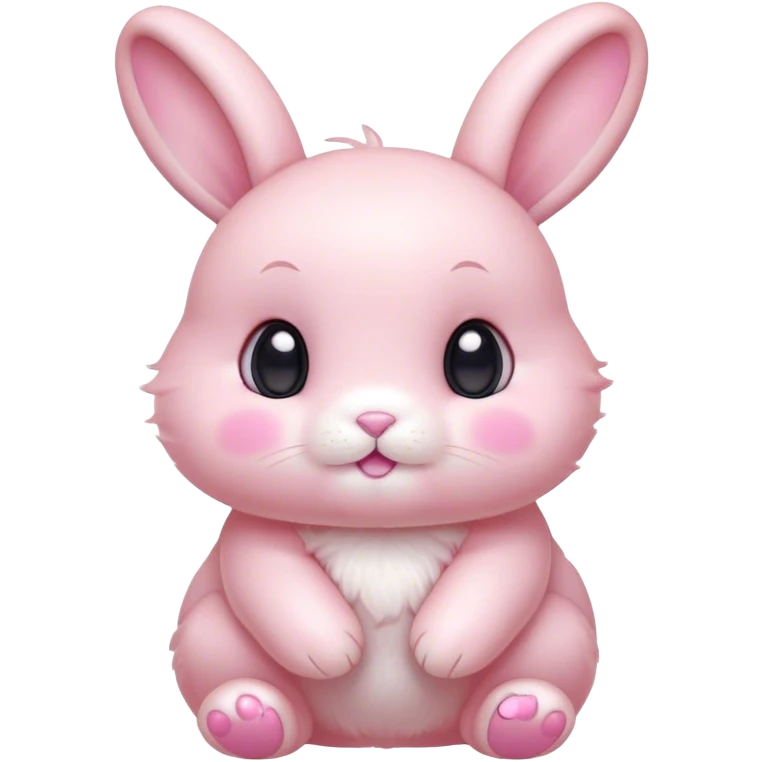 Cinematic adorable pastel pink bunny, chubby cheeks, tiny paws, sparkling round eyes, soft fur with a gentle glow, slightly tilted head, wearing a tiny bow, irresistibly cute and heartwarming. emoji