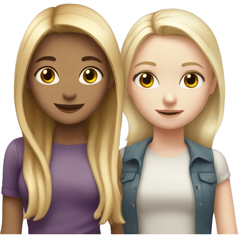 Girl adult with blond straight hair and white skin hugging teenage girl with pale white skin and brown hair emoji