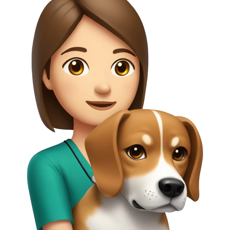  A Beagle dog and a Shiba Inu dog cuddle pediatrician woman with medium long  brown hair  emoji
