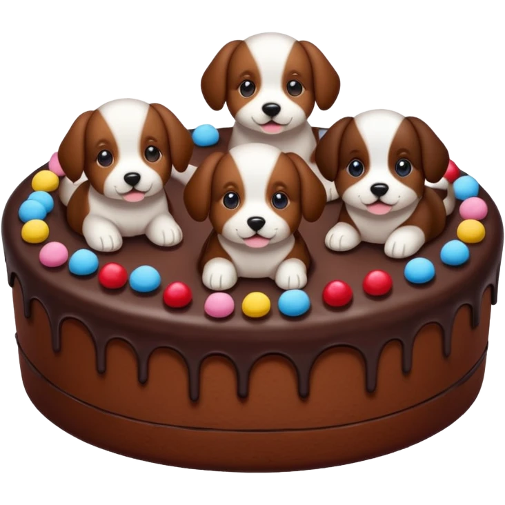 a chocolate cake with puppies drawn on it   emoji