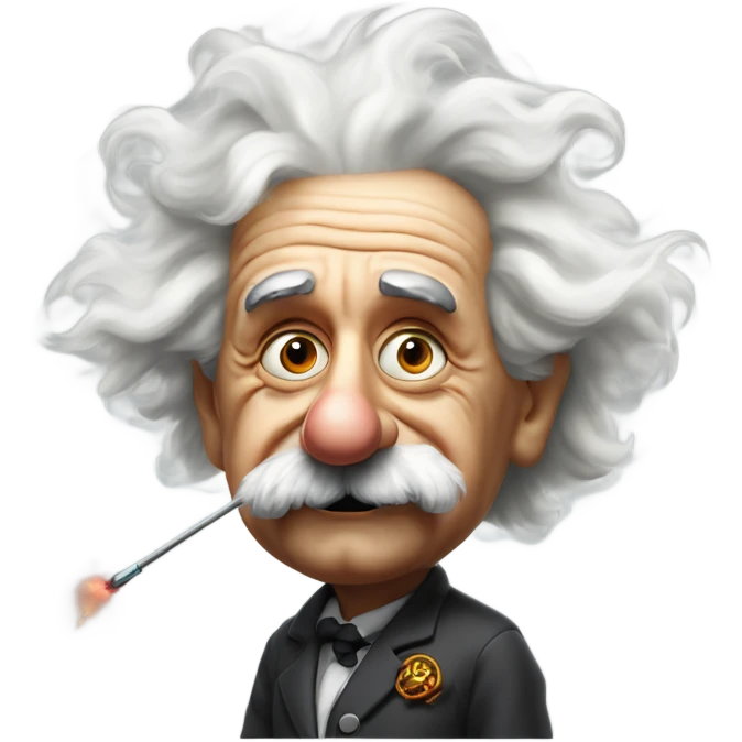 Albert Einstein holds a magic wand in his hand that’s emitting smoke. His eyes are blood shot red emoji