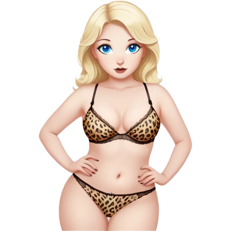 curvy blonde long blue eyes hair intimate sfw cute leopard print lingere pose emoji