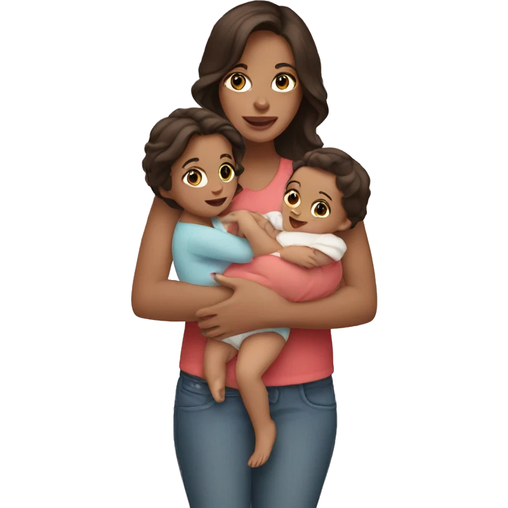 Brunette holding two babies emoji