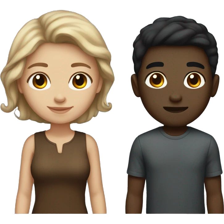 a light skin girl brown hair and a dark haired boy darkish skin not too dark emoji