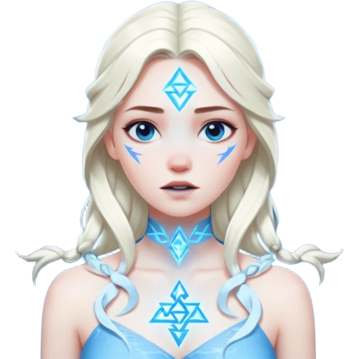 Woman frozen mid-spell, glowing runes around her body, charged silence emoji