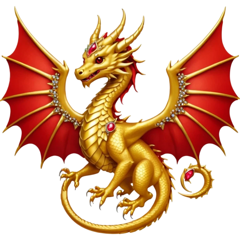 Golden Dragon with wings crest/brosch in a circle with red gems emoji