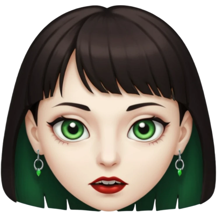 Faça uma vampira com olhos verdes e cabelos morenos com franja emoji