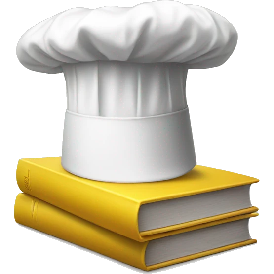 white chef hat on top of closed book with yellow cover emoji