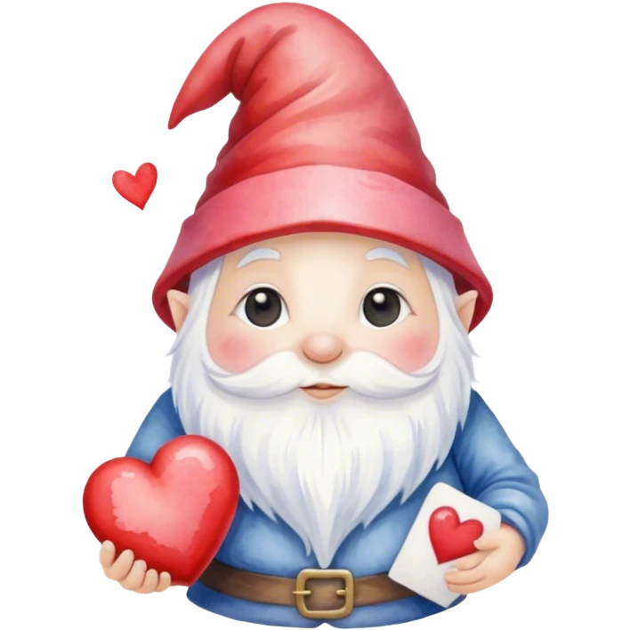 An adorable little watercolor style Valentine’s Day gnome with a heart emoji