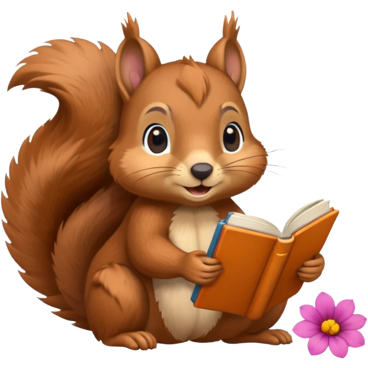 Squirrel reading book + flower emoji