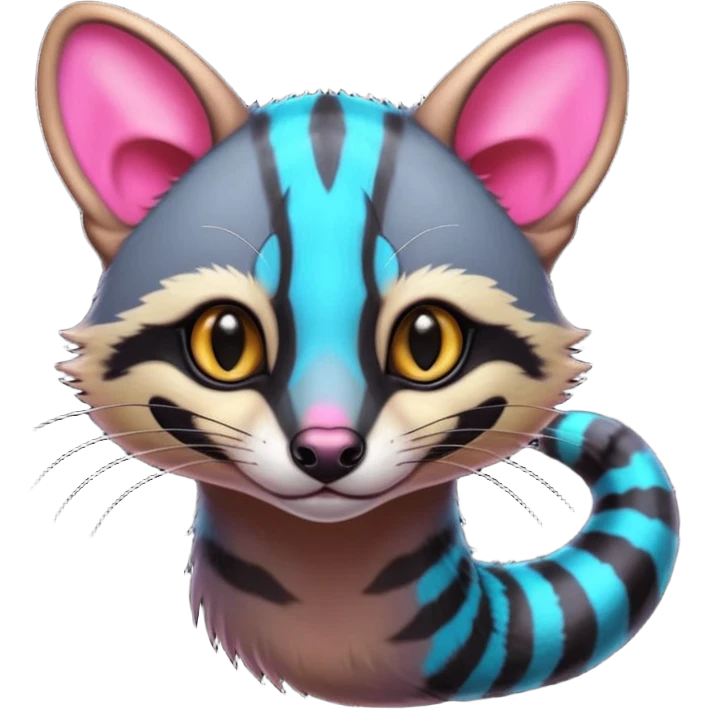 Neon colorful spicy animalistic realistic slender elegant pretty cute Genet-Civet-Cacomistl-hybrid  emoji