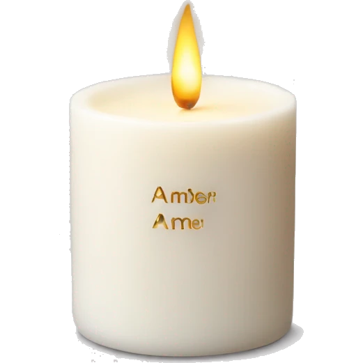 White luxury candle with words amber on it emoji