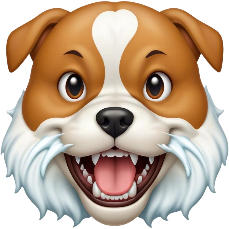 A close-up of a dog's mouth, showing sharp teeth and foam spraying out, looking wild and aggressive emoji