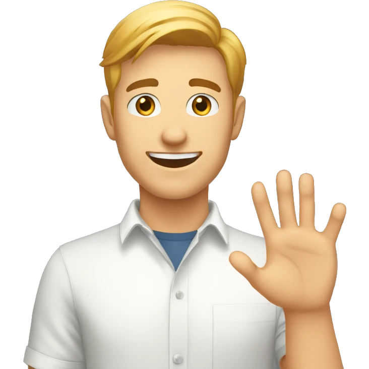 a white/australian 24 year old man who is a web developer and he must be waving emoji