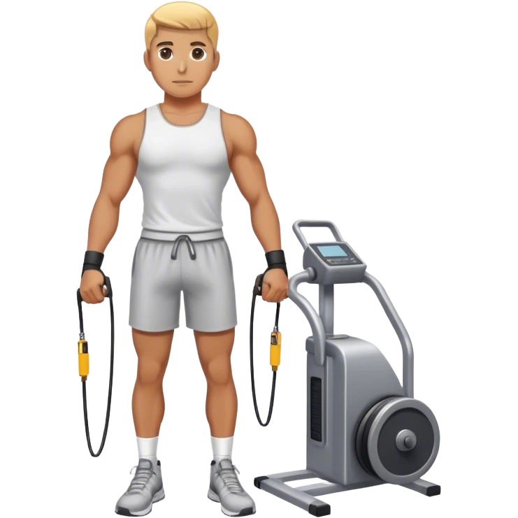 athlete standing next to cable-machine with cable tied to ankle cuffs emoji