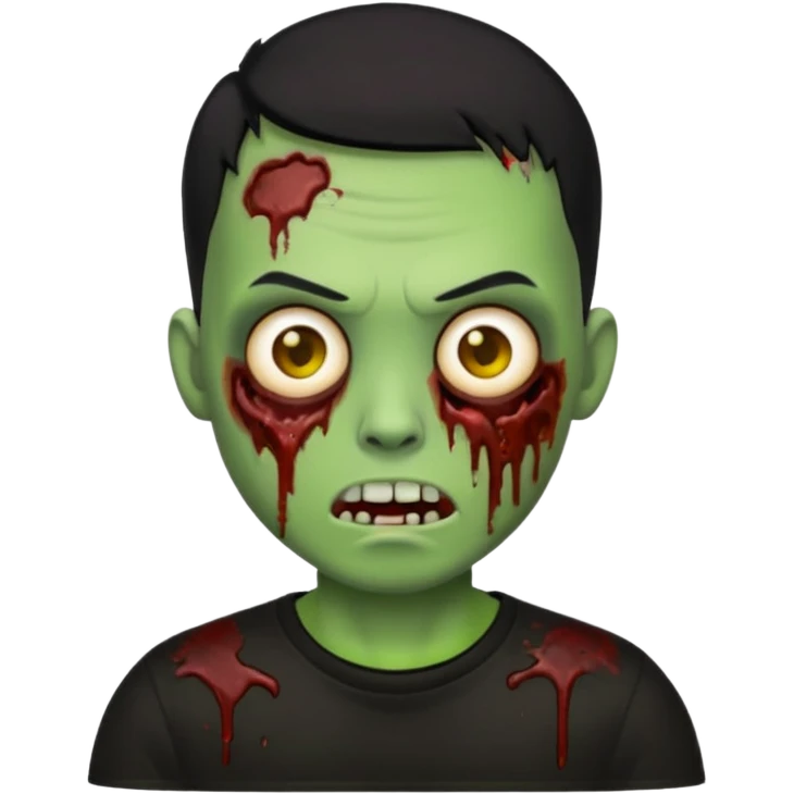 zombie emoji with buzz cut black hair and black t-shirt emoji
