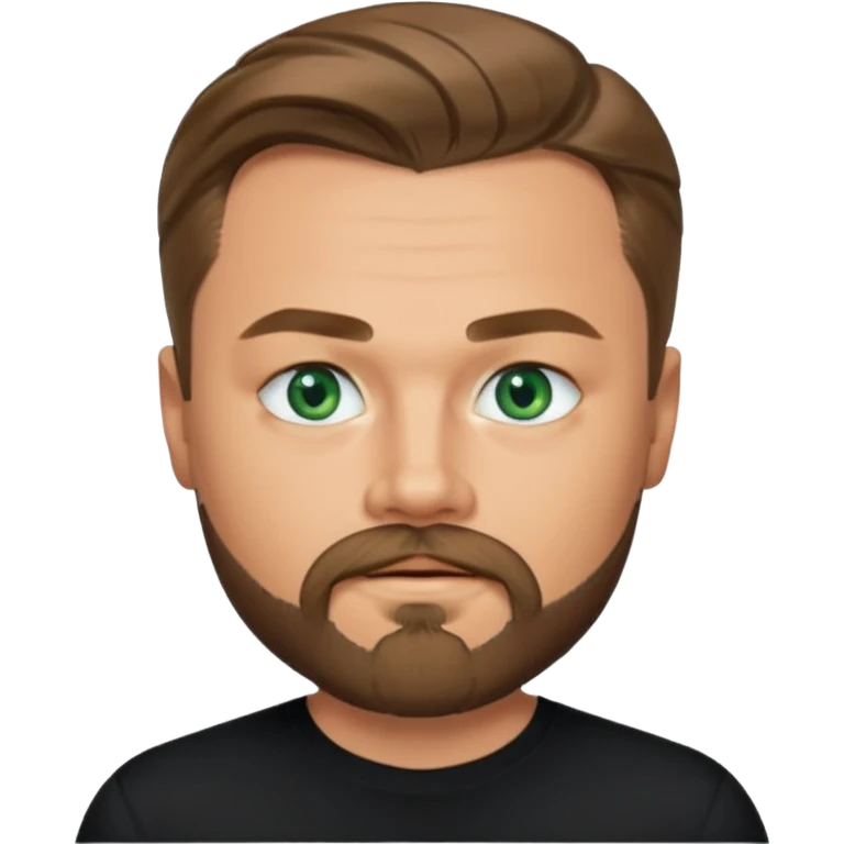 a good looking like leonardo di caprio blue eyes, beard, mustache, a black shirt, green eyes emoji