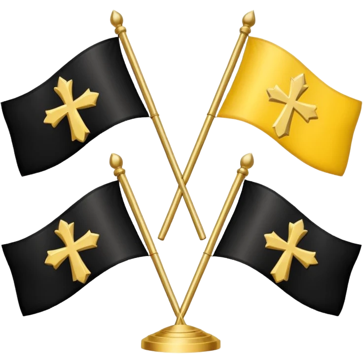 Flags: There are four flags, two on the top and two on the bottom, in the black and gold (yellow) quarters. Each flag features a gold cross symbol, likely a Coptic cross, on a black and yellow background with horizontal stripes.
 emoji