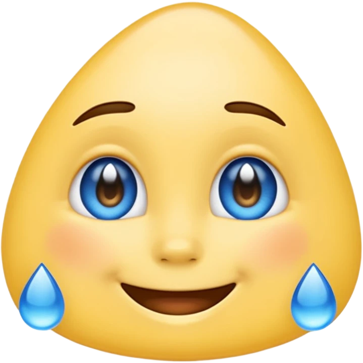mix of these two 🥺☺️ but make it classic orginal emoji not woman or man face and without hearts and a little bit sad but still smile, make the drops blue like cry but IT NEEDS TO BE HAPPY emoji